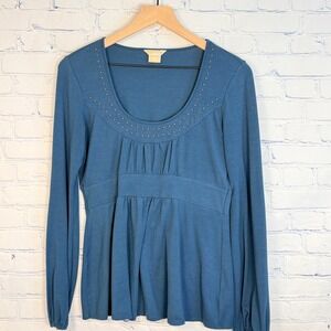 Michael Michael Kors Womens Studded Empire Waist Long Sleeve Teal Blue Size M